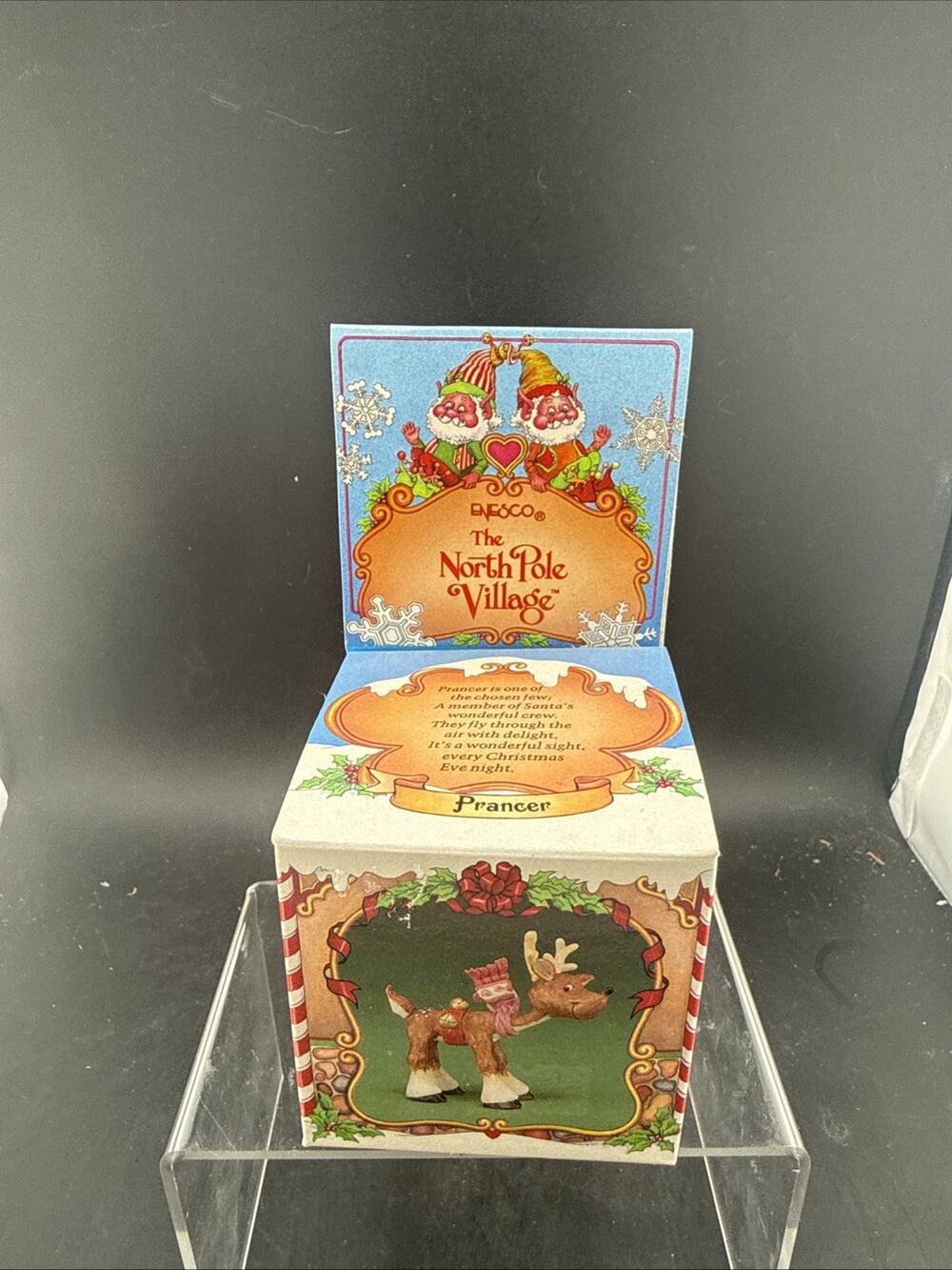 Vintage Enesco North Pole Village Prancer Reindeer Figurine 1986 New Old Stock